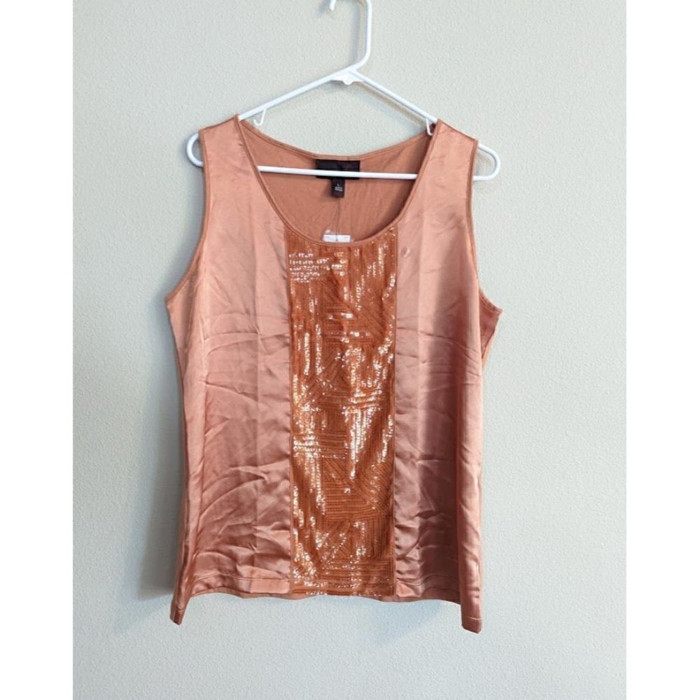 Dana Buchman Sleeveless Blouse Orange Sequenced Women's Large NEW
